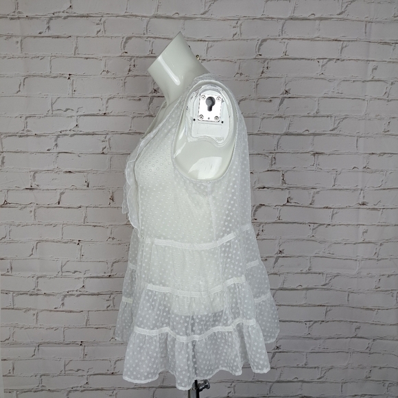 ANTHROPOLOGIE MAEVE RUFFLED‎ CLIPDOT TANK WHITE DOTTED - Picture 4 of 9